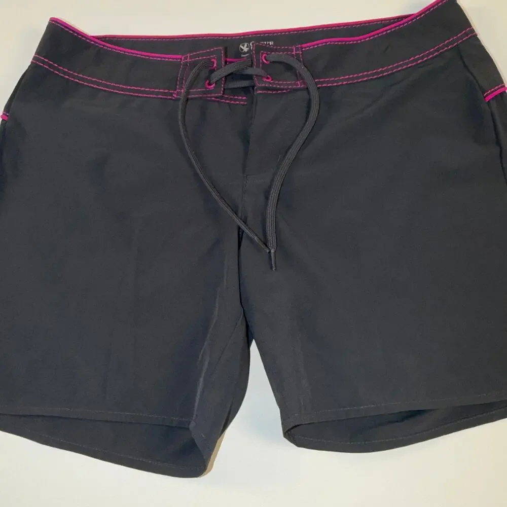 Carve Designs Women's Board Shorts Gray Pink Trim Lace Up Swim Shorts Size M